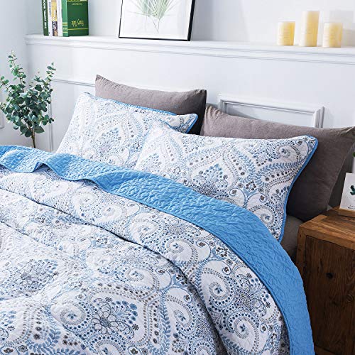 NEWLAKE Cotton Bedspread Quilt Sets-Reversible Patchwork Coverlet Set, Blue Classic Royal Pattern, Queen Size - Image 2