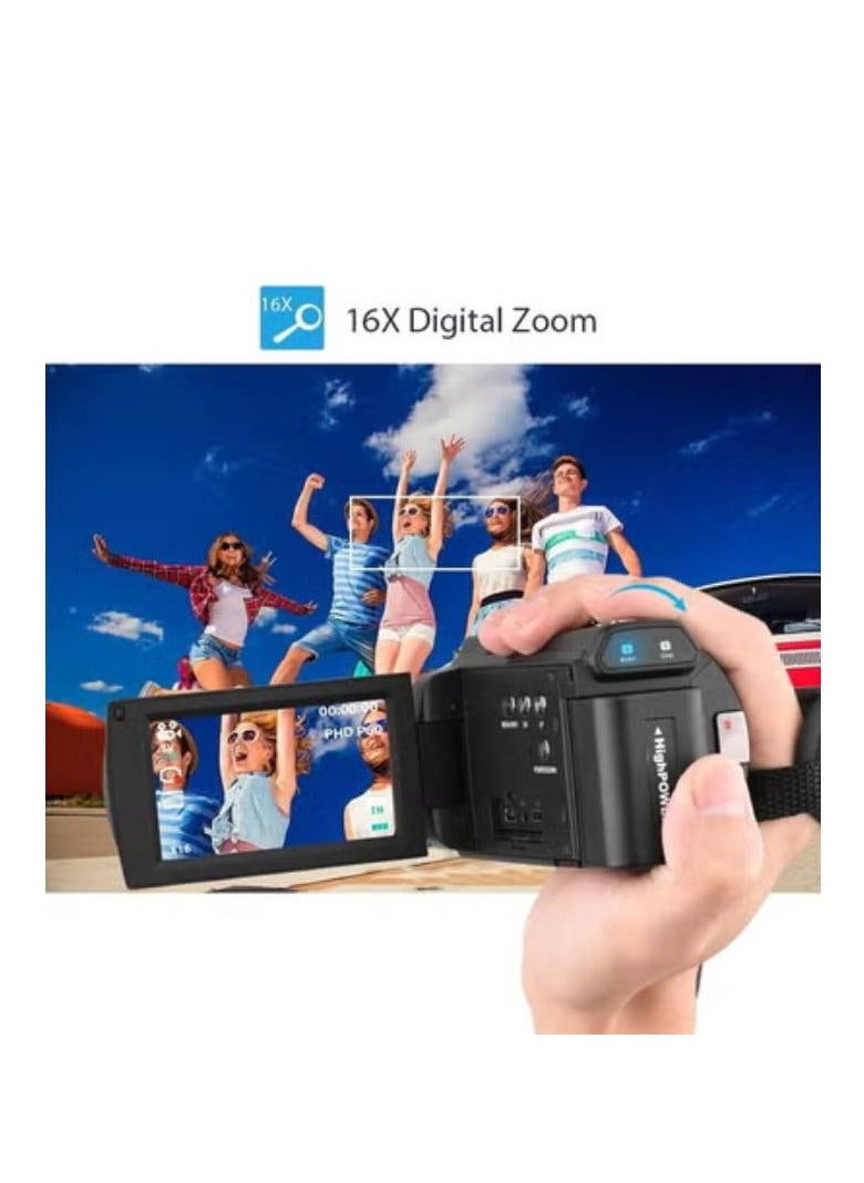 AROAQ WiFi Digital Video Camcorder With 4K 60FPS 48MP HD Recording 16X Zoom 3 Inch Touchscreen Batteries And Remote Control  - Image 4
