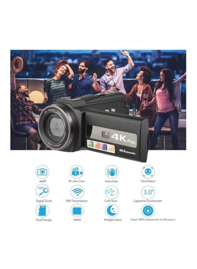 AROAQ WiFi Digital Video Camcorder With 4K 60FPS 48MP HD Recording 16X Zoom 3 Inch Touchscreen Batteries And Remote Control  - Image 5