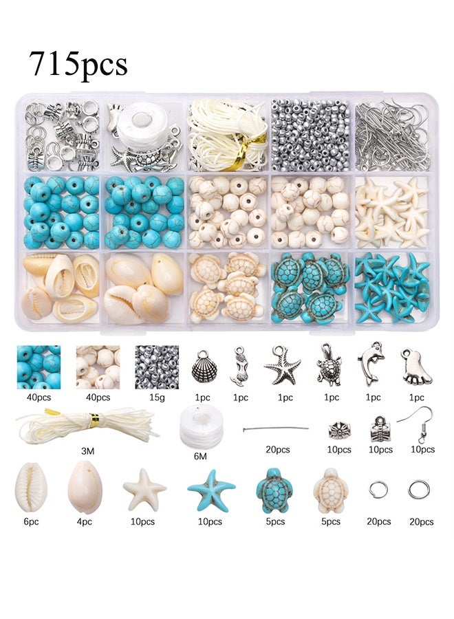YJ 715 pcs Ocean Style Vacation Turquoise, Synthetic Turquoise Beads, Turtle Beads Charms Starfish Gemstone Stone for Jewelry Making DIY Bracelet Necklace - Image 1