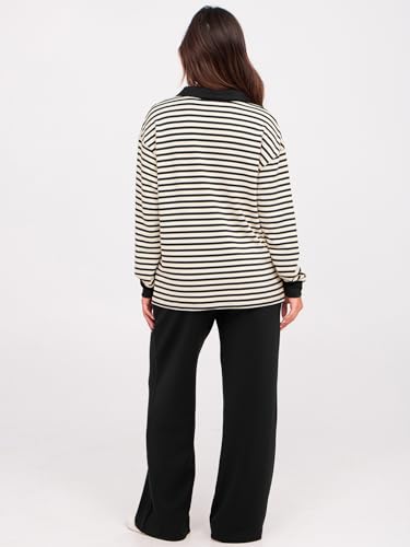 Glamaker Womens Sets 2 Piece Outfits Striped Sweat Sets Casual Pants Sets Matching Lounge Sets Travel Clothes (Striped Black M) - Image 4