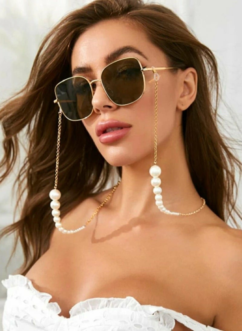 اكسوارات ار ايه سلسلة نظارة معدن ذهبى مميز مع لؤلؤ اوف وايت  - Image 1