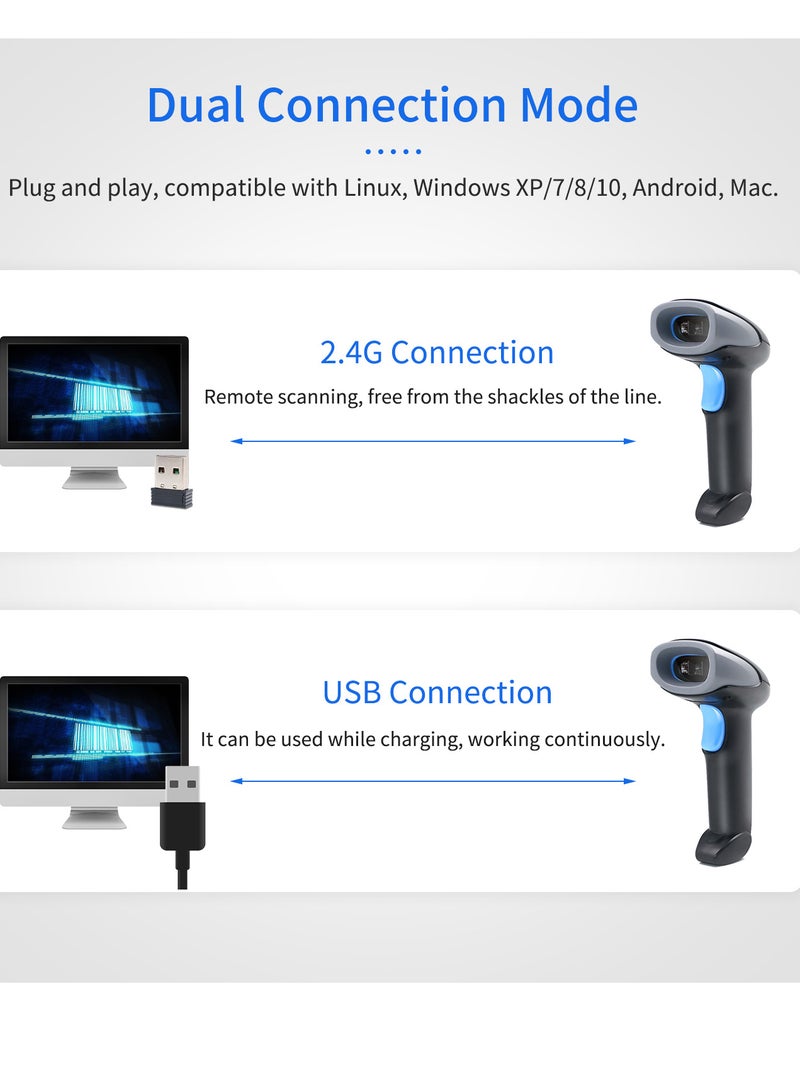 Generic Handheld Barcode Scanner 1D Code Scanner 2.4G Wireless & USB Wired Bar Code Reader Compatible with Windows Android Mac Linux for Supermarket Retail Library Logistics Warehouse  - Image 4