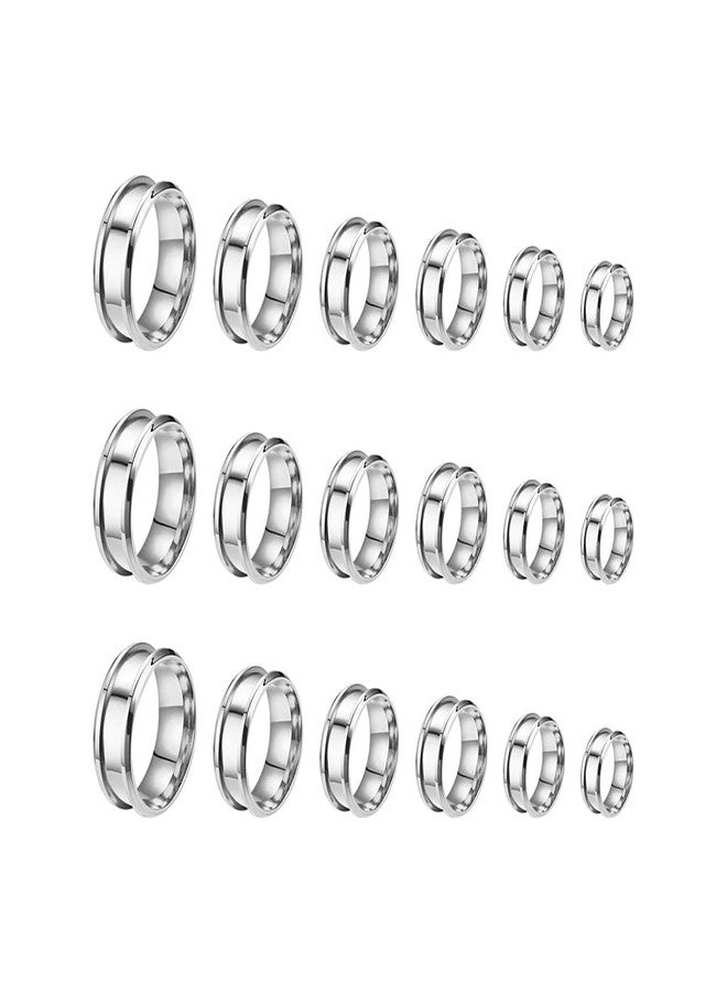 GSHLLO 18 Pcs Stainless Steel Grooved Finger Rings Empty Jewelry Making Core Rings Round Base Blank Ring Settings Metal Inlay Ring Blanks for Men Women Silver - Image 1