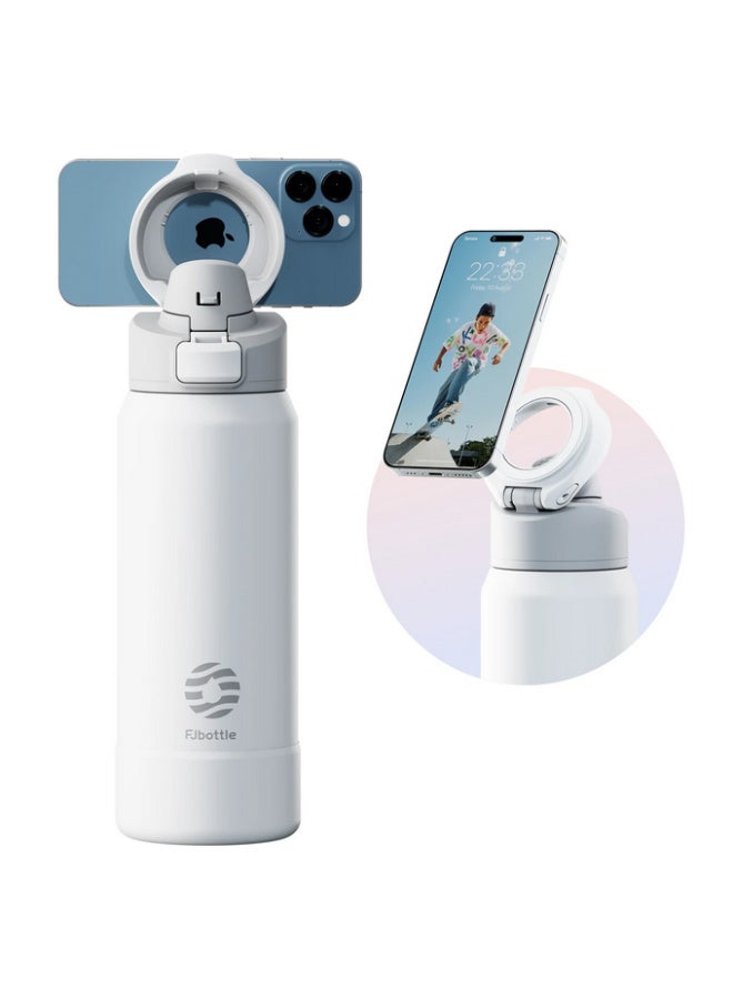 FjBottle Insulated Magnetic Water Bottle - Reusable Stainless Steel Bottle with MagSafe Compatible Phone Holder - Keeps Cold for 24 Hours - Perfect for Gym, Sports, and Travel - White 32oz - Image 1