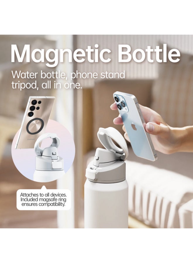 FjBottle Insulated Magnetic Water Bottle - Reusable Stainless Steel Bottle with MagSafe Compatible Phone Holder - Keeps Cold for 24 Hours - Perfect for Gym, Sports, and Travel - White 32oz - Image 2
