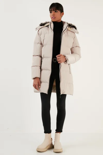 Lela Women's Coat with Faux Fur Collar, Removable Hooded and Pocketed Puffer Coat 5761645