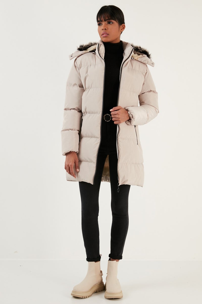 Lela Women's Coat with Faux Fur Collar, Removable Hooded and Pocketed Puffer Coat 5761645  - Image 1