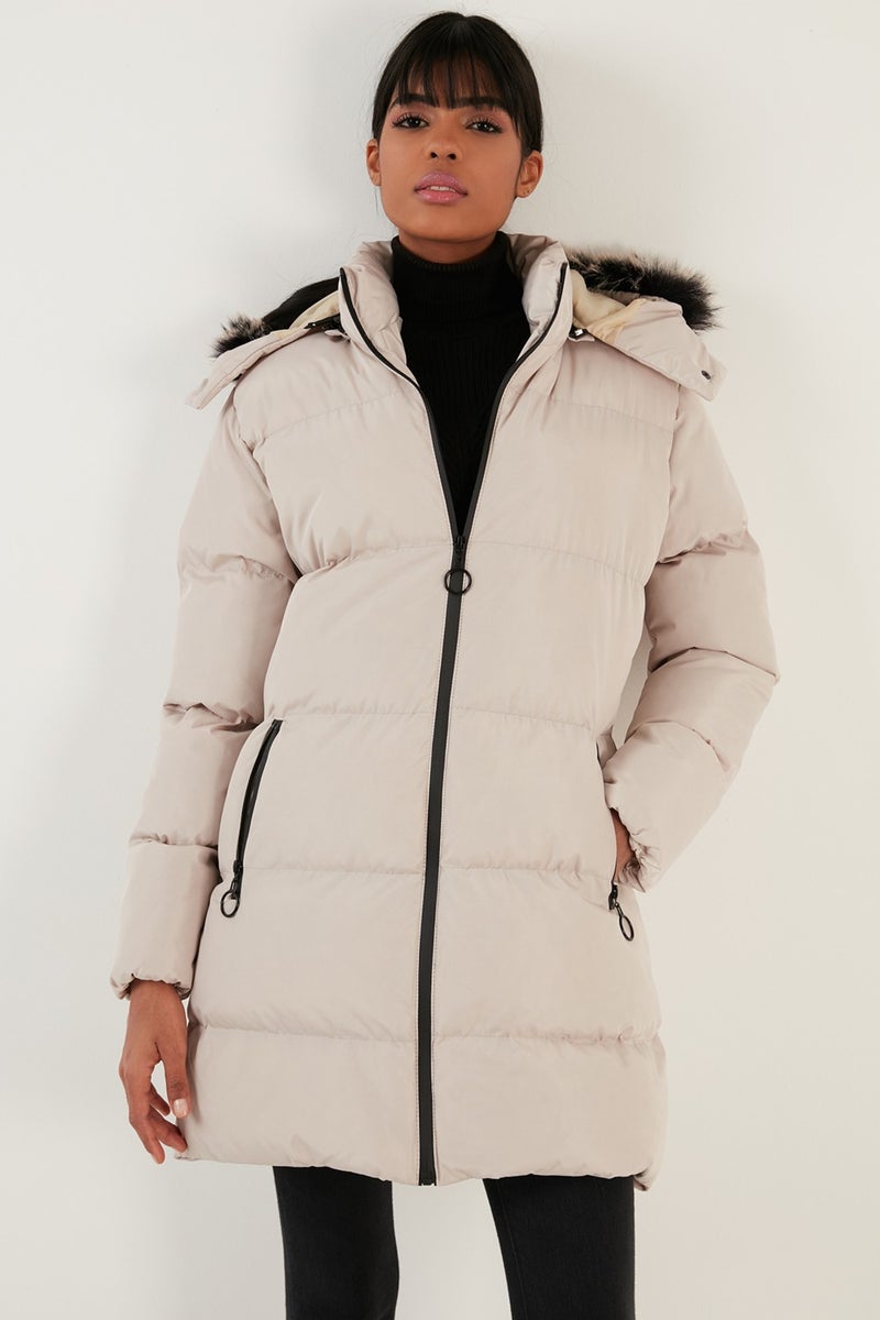 Lela Women's Coat with Faux Fur Collar, Removable Hooded and Pocketed Puffer Coat 5761645  - Image 2