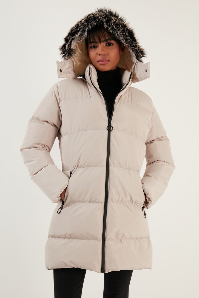 Lela Women's Coat with Faux Fur Collar, Removable Hooded and Pocketed Puffer Coat 5761645  - Image 3