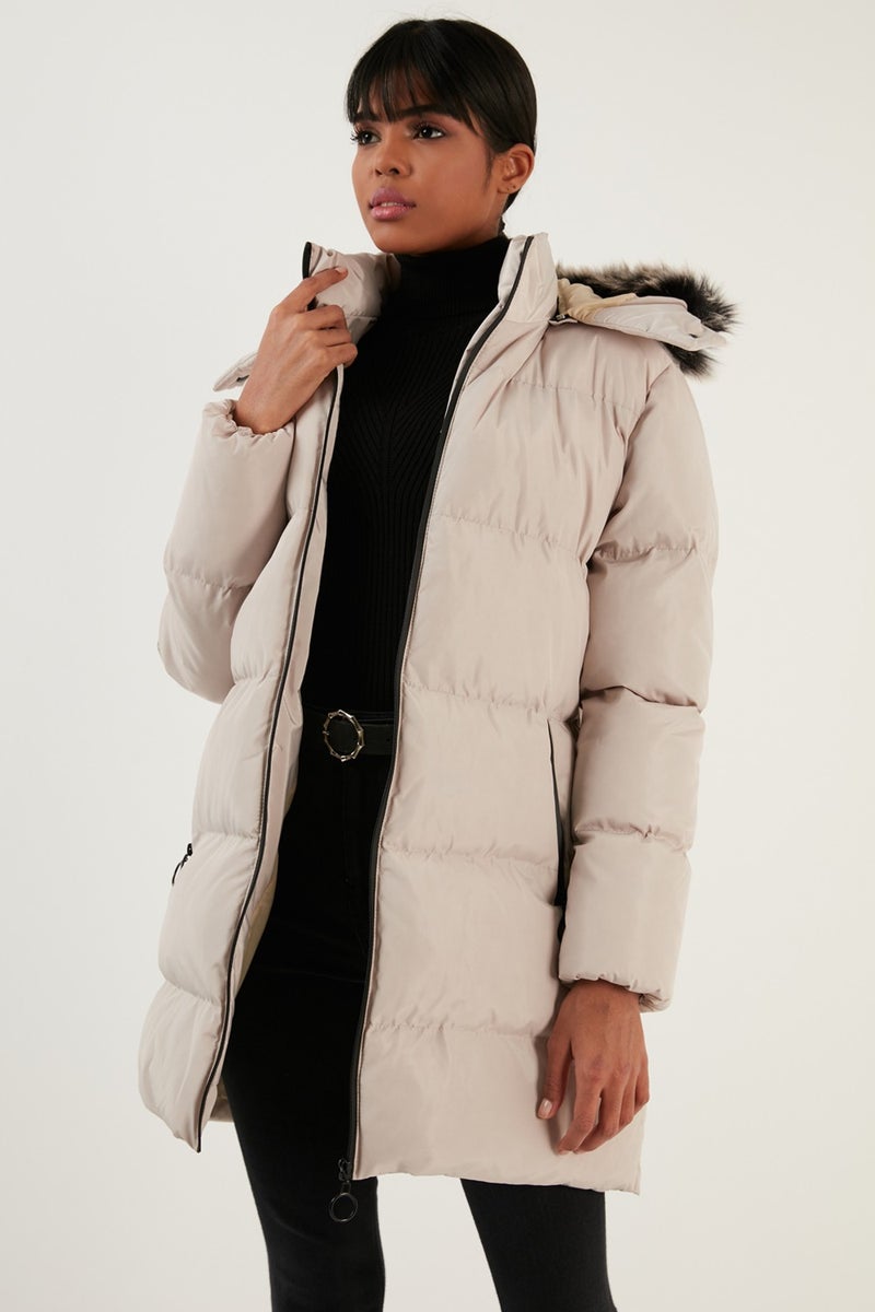 Lela Women's Coat with Faux Fur Collar, Removable Hooded and Pocketed Puffer Coat 5761645  - Image 4