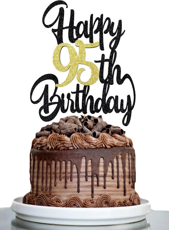 Confetti Happy Birthday Cake Topper, Black & Gold Glitter Birthday Decorations & Anniversary Celebrations (95) - Image 2