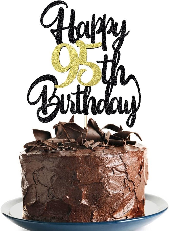Confetti Happy Birthday Cake Topper, Black & Gold Glitter Birthday Decorations & Anniversary Celebrations (95) - Image 1