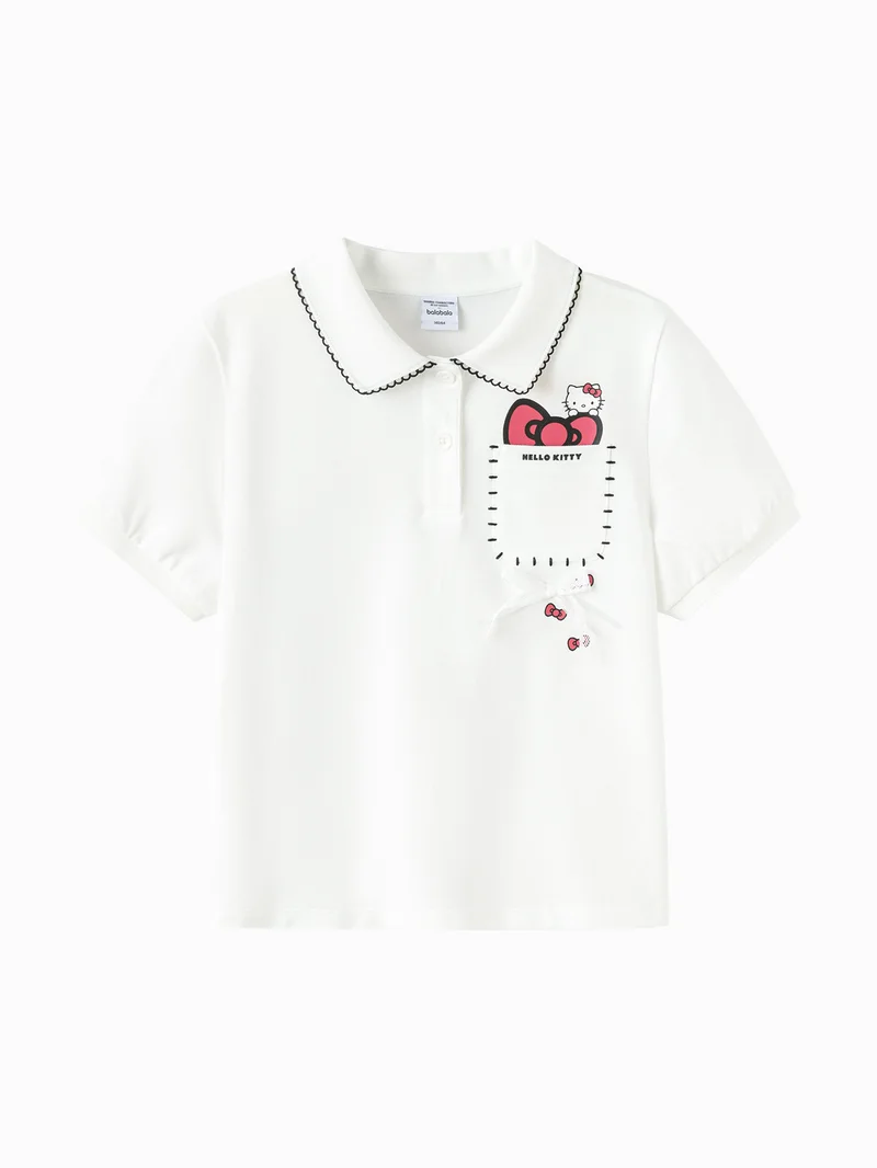 بالابالا Kids Girls Lapel short-sleeved T-shirt