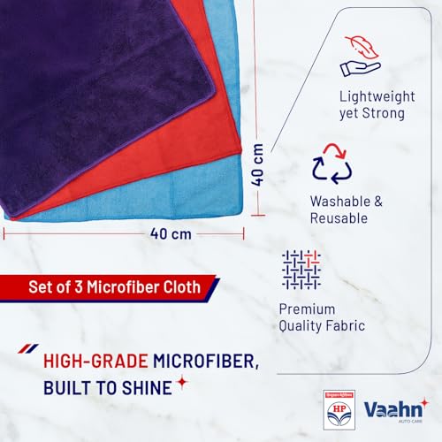 HP Vaahn Microfiber Cloth for Car- 3 pcs - 40x40 cms - 350 GSM | Ultra Absorbent, Lint-Free Cleaning & Drying Towel | High-Density, Reusable & Eco-Friendly | Microfibre Towels for Car Bike Cleaning - Image 3