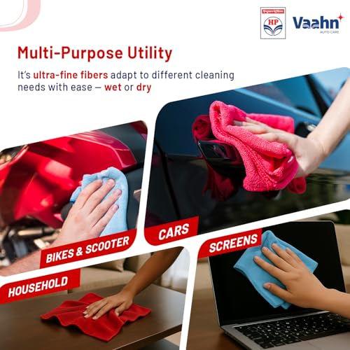 HP Vaahn Microfiber Cloth for Car- 3 pcs - 40x40 cms - 350 GSM | Ultra Absorbent, Lint-Free Cleaning & Drying Towel | High-Density, Reusable & Eco-Friendly | Microfibre Towels for Car Bike Cleaning - Image 4