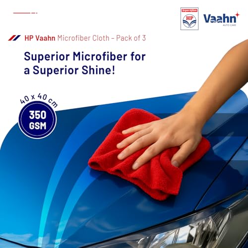 HP Vaahn Microfiber Cloth for Car- 3 pcs - 40x40 cms - 350 GSM | Ultra Absorbent, Lint-Free Cleaning & Drying Towel | High-Density, Reusable & Eco-Friendly | Microfibre Towels for Car Bike Cleaning - Image 2