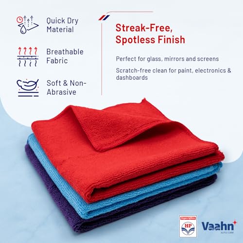 HP Vaahn Microfiber Cloth for Car- 3 pcs - 40x40 cms - 350 GSM | Ultra Absorbent, Lint-Free Cleaning & Drying Towel | High-Density, Reusable & Eco-Friendly | Microfibre Towels for Car Bike Cleaning - Image 5