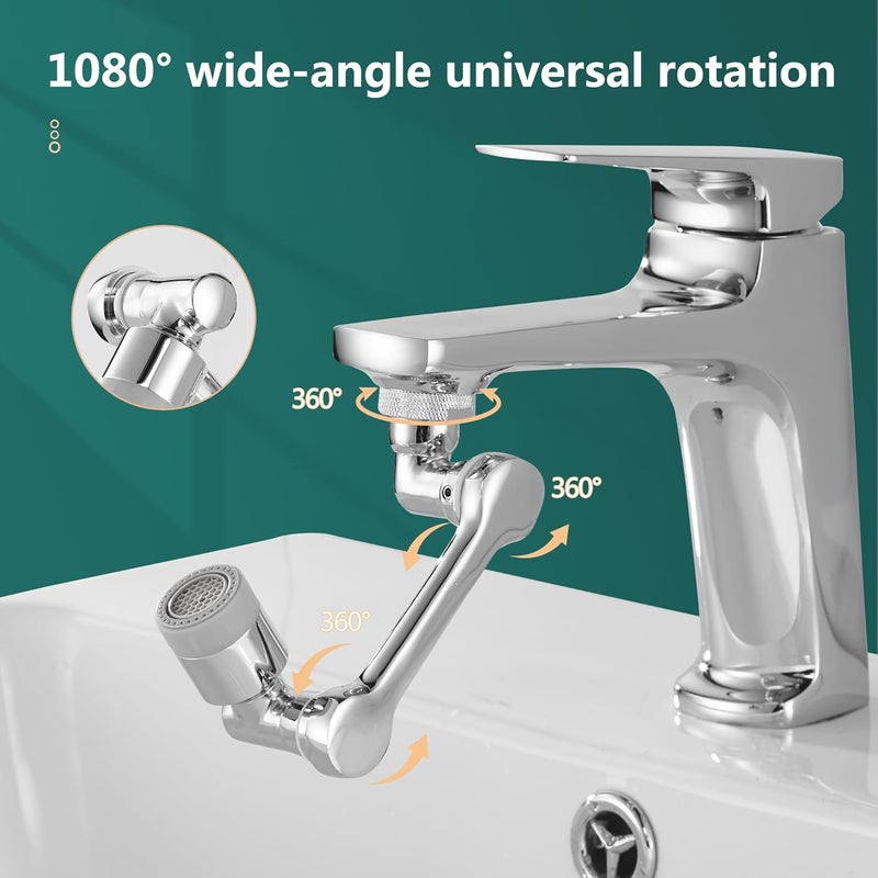 BRIMIX Universal Splash Filter Faucet Extender 1080-Degree Rotate with 2 Modes Sprayer for Kitchen Bathroom Brass Robotic Arm Faucet Aerator - Image 4