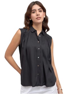 Dennis Lingo Black Regular Fit Sleeveless Shirt for Women - Modal, Solid, Casual  - Image 5
