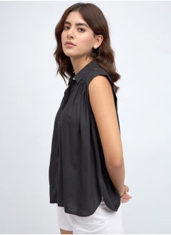 Dennis Lingo Black Regular Fit Sleeveless Shirt for Women - Modal, Solid, Casual  - Image 2