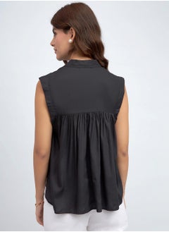 Dennis Lingo Black Regular Fit Sleeveless Shirt for Women - Modal, Solid, Casual  - Image 3