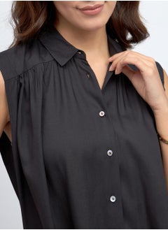 Dennis Lingo Black Regular Fit Sleeveless Shirt for Women - Modal, Solid, Casual  - Image 4