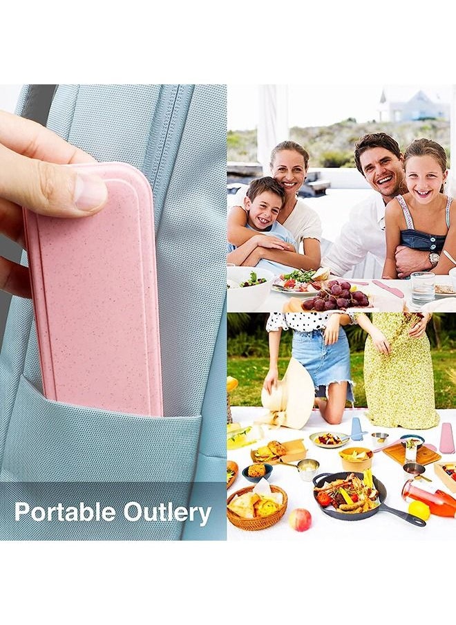 Arabest - Reusable Travel Utensils Set with Case, 4 Sets Wheat Straw Portable Knife Fork Spoons Tableware, Eco-Friendly Bpa Free Cutlery for Kids Adults Travel Picnic Camping Utensils(Green, Beige, Pink, Blue) - Image 1