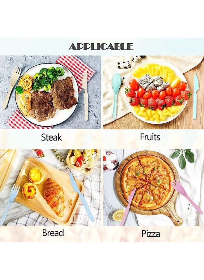 Arabest - Reusable Travel Utensils Set with Case, 4 Sets Wheat Straw Portable Knife Fork Spoons Tableware, Eco-Friendly Bpa Free Cutlery for Kids Adults Travel Picnic Camping Utensils(Green, Beige, Pink, Blue) - Image 1