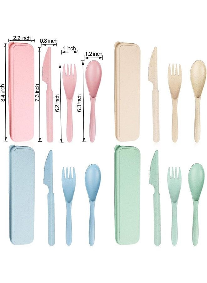 Arabest - Reusable Travel Utensils Set with Case, 4 Sets Wheat Straw Portable Knife Fork Spoons Tableware, Eco-Friendly Bpa Free Cutlery for Kids Adults Travel Picnic Camping Utensils(Green, Beige, Pink, Blue) - Image 1