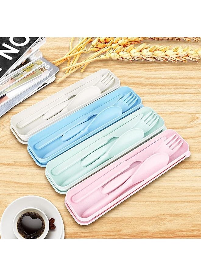 Arabest - Reusable Travel Utensils Set with Case, 4 Sets Wheat Straw Portable Knife Fork Spoons Tableware, Eco-Friendly Bpa Free Cutlery for Kids Adults Travel Picnic Camping Utensils(Green, Beige, Pink, Blue) - Image 1