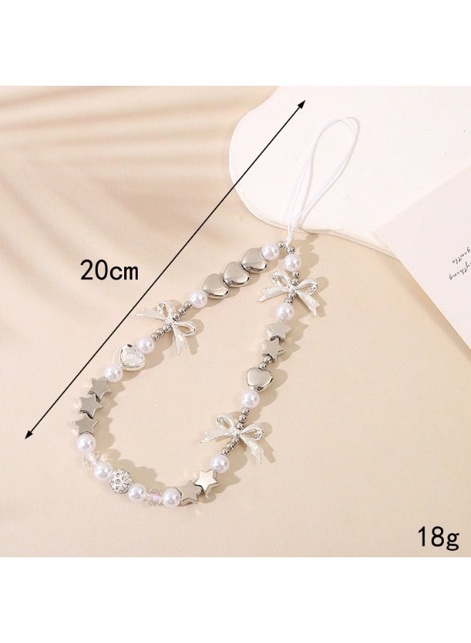 NIBEMINENT Beaded Phone Lanyard, Anti Lost Removable Wrist Strap,K3712 3 Alloy Bow Ties Bracelet Pendant, Phone Keychain Lanyard