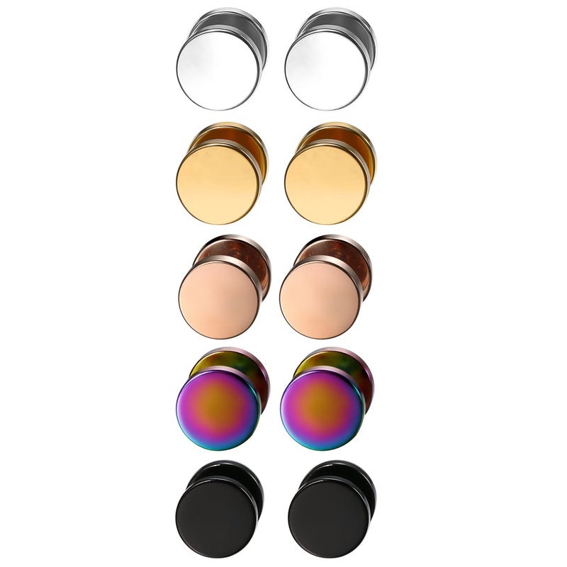 Aroncent 5 Pairs Stainless Steel Mens Womens Stud Earrings Set Ear Piercing Plugs Tunnel Punk Style