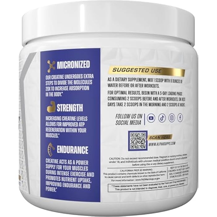 Alpha Supps - Alpha Creatine Monohydrate Powder Supports Muscle Growth | Micronized | Unflavored | 300 Grams - 60 Servings - Image 3