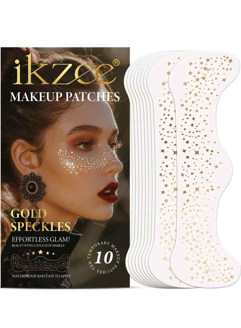 IKZEE 10Pcs Makeup Patches Gold Glitter Freckles for Face Glow Up Makeup Patches Face Glitter Speckles Patches Cute Glitter Makeup Accessories for Women Face Glitter Makeup Speckles 03 - Image 1