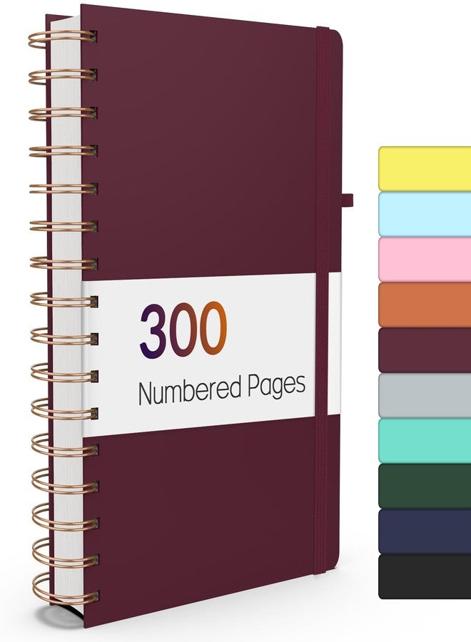 Forvencer Lined Spiral Journal Notebook with 300 Numbered Pages, A5 College Ruled Thick Journals for Writing with 100GSM Paper, Hardcover Notebooks with Contents for Work, School, Women, Men, Burgundy - Image 1
