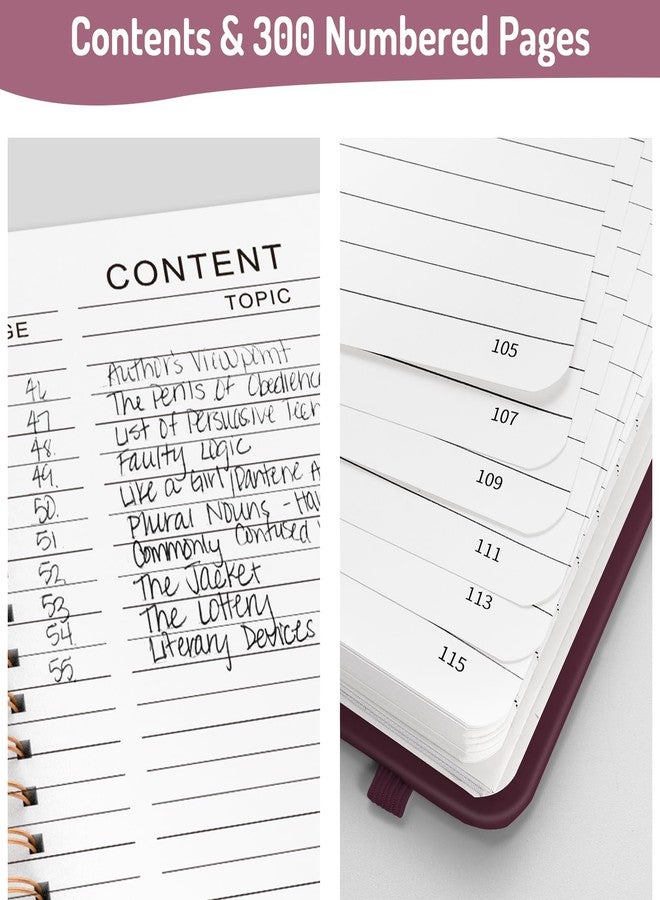 Forvencer Lined Spiral Journal Notebook with 300 Numbered Pages, A5 College Ruled Thick Journals for Writing with 100GSM Paper, Hardcover Notebooks with Contents for Work, School, Women, Men, Burgundy - Image 2