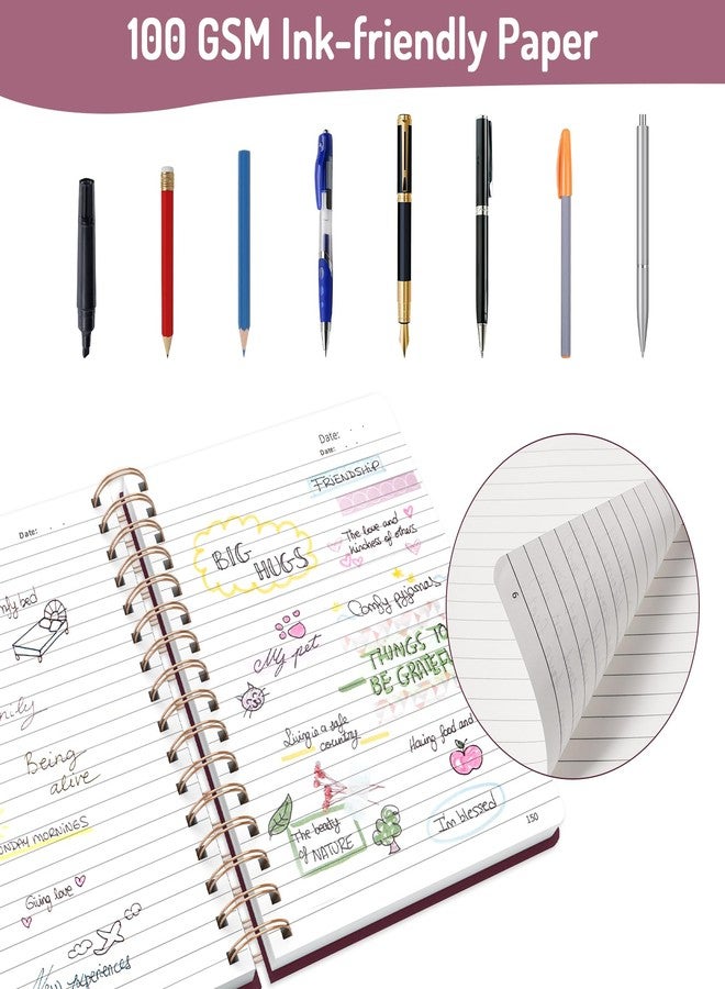 Forvencer Lined Spiral Journal Notebook with 300 Numbered Pages, A5 College Ruled Thick Journals for Writing with 100GSM Paper, Hardcover Notebooks with Contents for Work, School, Women, Men, Burgundy - Image 4