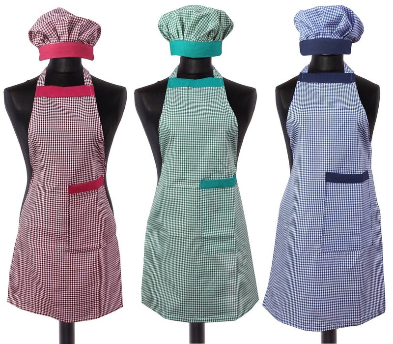 Yellow Weaves™ Cotton Kitchen Apron With Cap Combo Set of 3 - Multi - Image 1