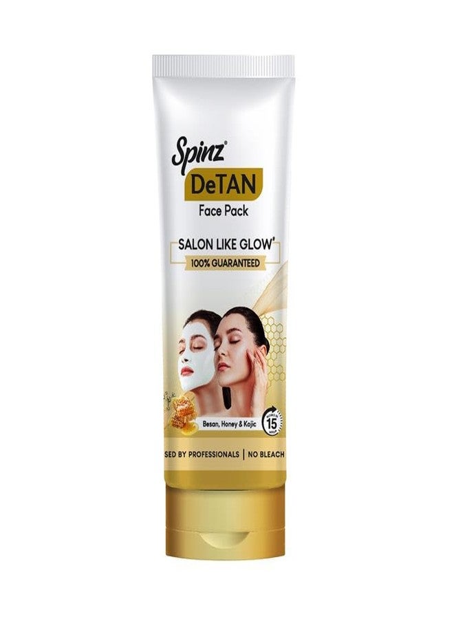 Spinz DeTan Face Pack with Besan, Honey & Kojic Acid | Tan Removal cream for Brightening & Glow | Salon-like Glow in 15 mins | 100gm - Image 1