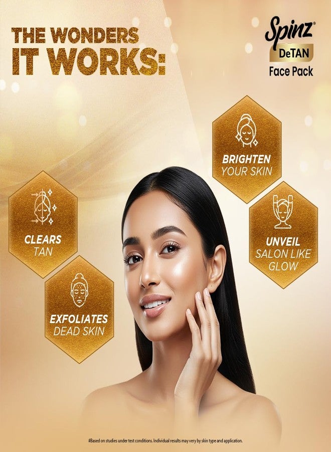 Spinz DeTan Face Pack with Besan, Honey & Kojic Acid | Tan Removal cream for Brightening & Glow | Salon-like Glow in 15 mins | 100gm - Image 3