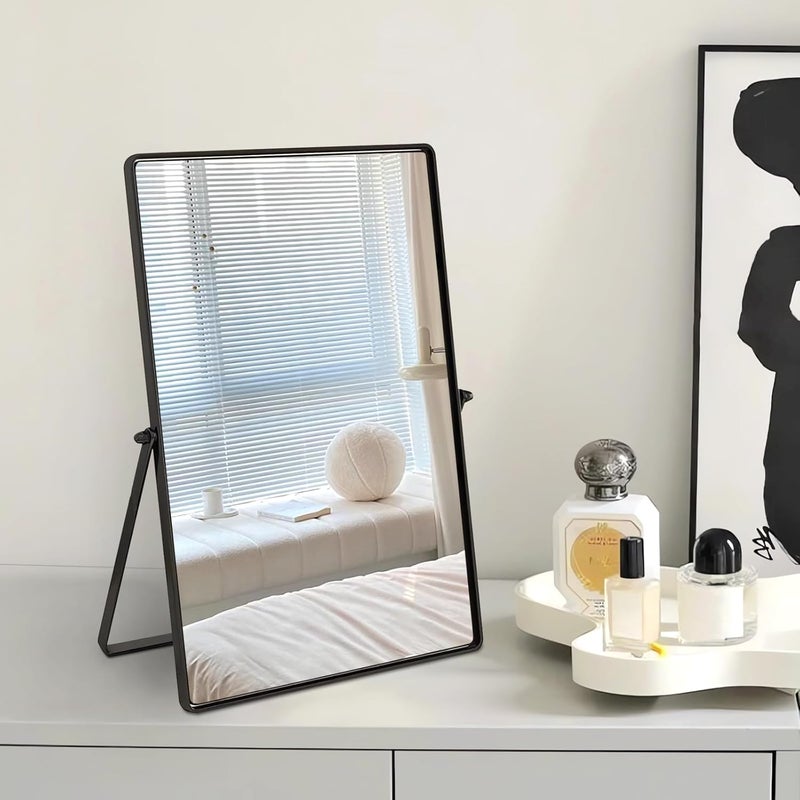 Black Metal Stand Desktop Makeup Mirror Rotating Portable Desktop Vanity Mirror - Image 3