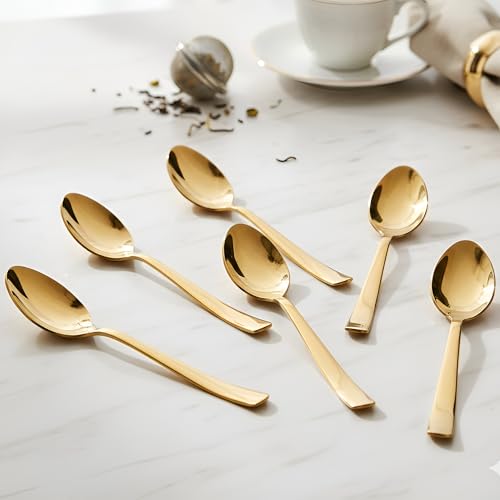 Parage Stainless Steel Gold Tea Spoons Set of 6,13.5 cm Long, Premium Spoons for Home & Kitchen, Luxury Dinning Tableware Gift for House Warming,6 Pieces Golden Small Spoon - Image 1