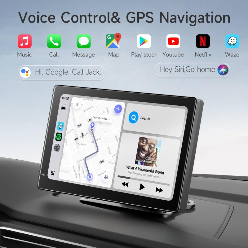 Haudio 7 Inch Portable Carplay Screen for Car,Car Stereo Wireless Carplay & Android Auto,1080p Backup Camera CarAudio Receivers GPS Navigation Mirror Link - Image 3