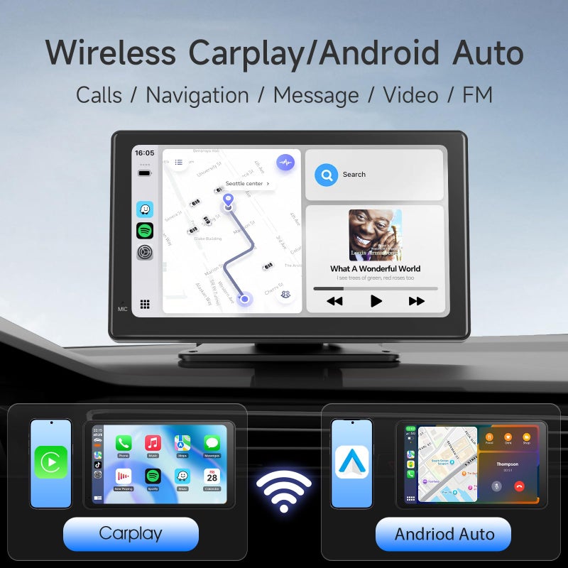 Haudio 7 Inch Portable Carplay Screen for Car,Car Stereo Wireless Carplay & Android Auto,1080p Backup Camera CarAudio Receivers GPS Navigation Mirror Link - Image 2