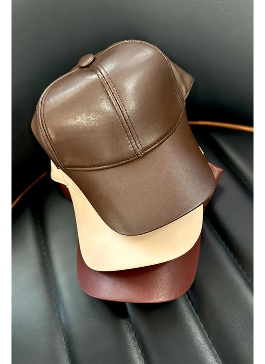 باهلس Black Unisex Vegan Leather Cap Hat