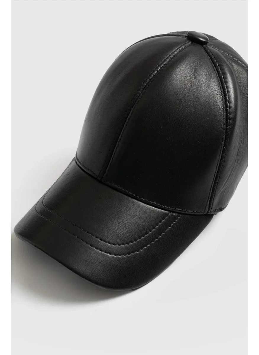 باهلس Black Unisex Vegan Leather Cap Hat