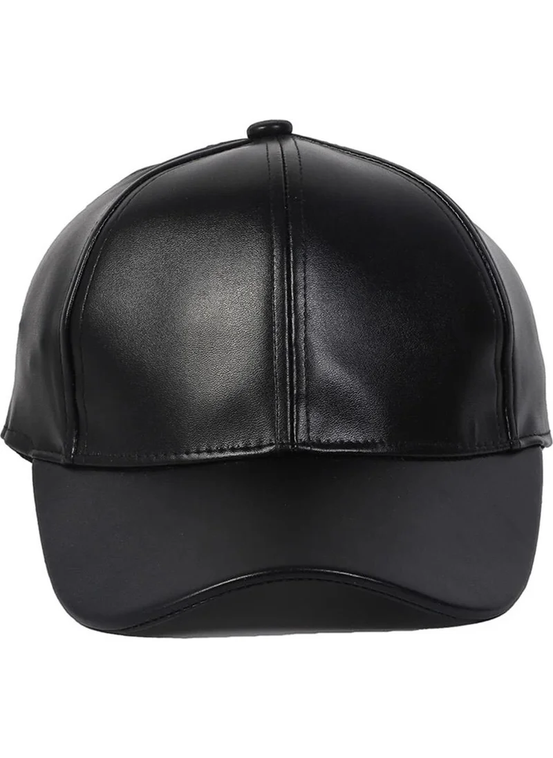 باهلس Black Unisex Vegan Leather Cap Hat