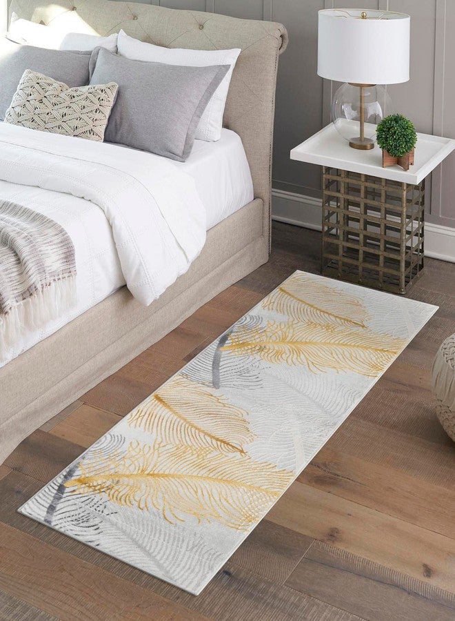 يونيك لوم سجادة منطقة من مجموعة يونيك لوم فينسبري - كاميلا (2 قدم × 6 قدم 1 بوصة، أصفر رمادي/ عاجي) - Image 1