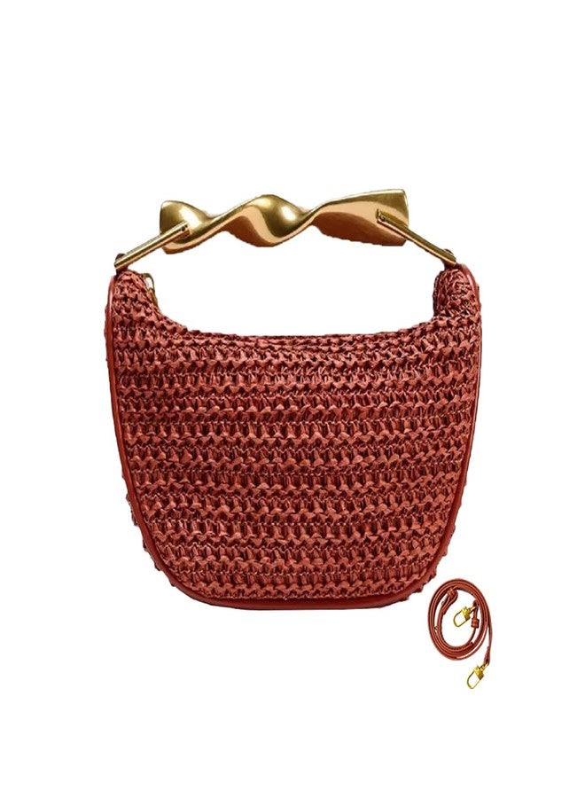 JYG Handmade Straw Crossbody Bags for Women Small Summer Satchel Purse Fashion Woven Shoulder Handbags with 2 Straps, Orange, Fashion - Image 1